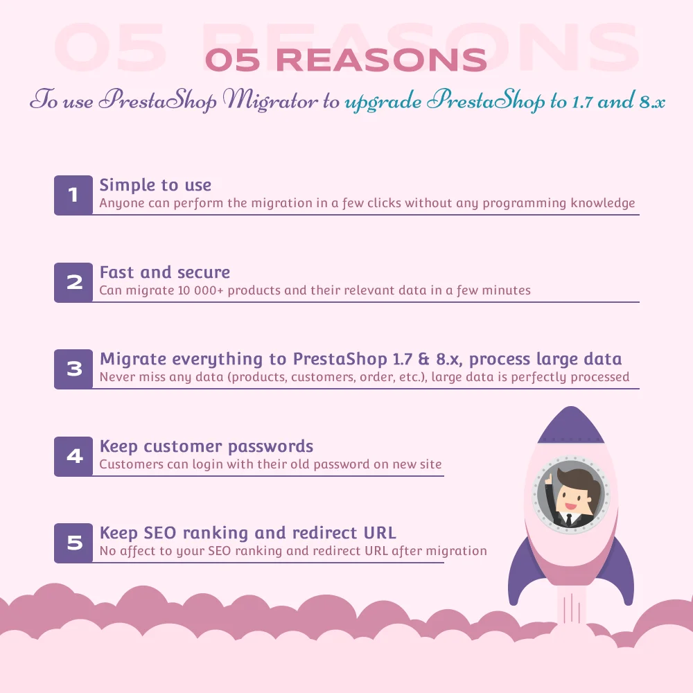 5 reasons to use our PrestaShop migration module 5 reasons to use our PrestaShop migration module