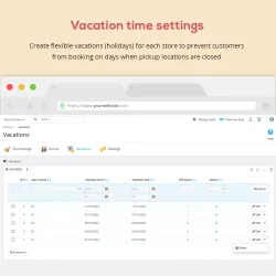 Vacation time settings in the Prestashop Store pickup and Local delivery module