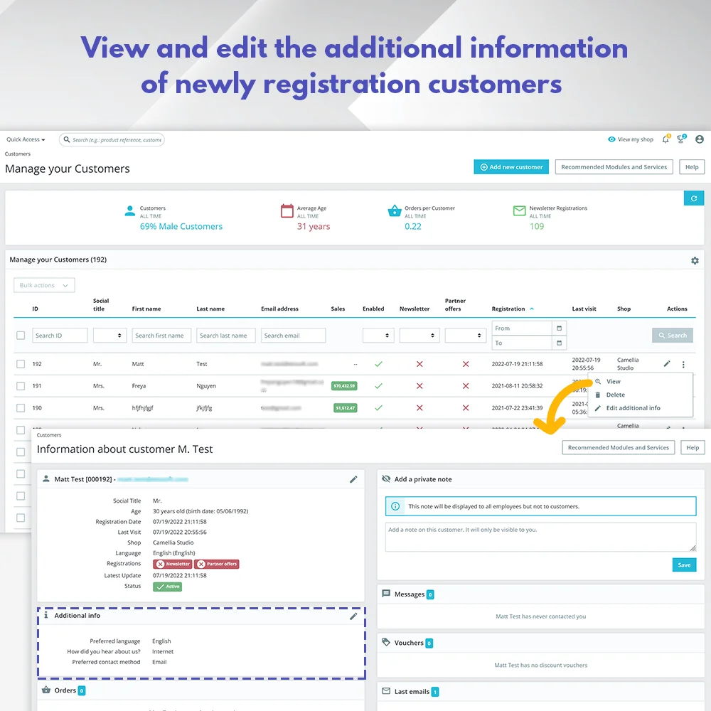 View and edit the additional information of newly registration customers