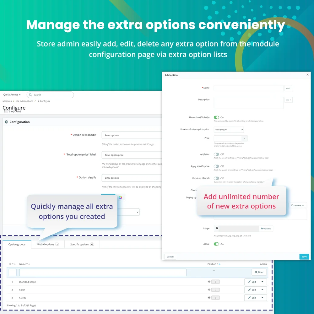 Manage extra options conveniently