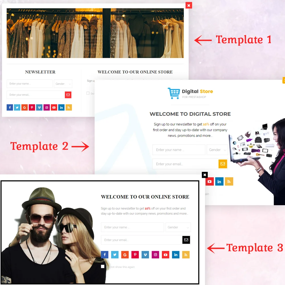 Introduce template 1, 2, 3 of PrestaShop newsletter popup module