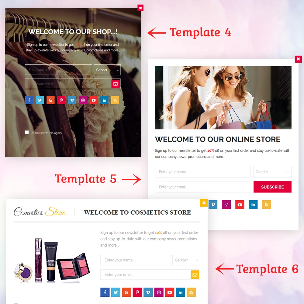 Introduce template 4, 5, 6 of PrestaShop newsletter popup module