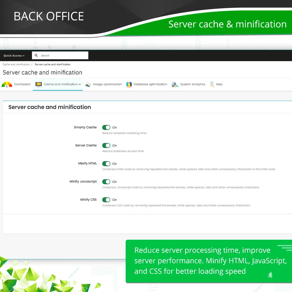 Server cache minification features