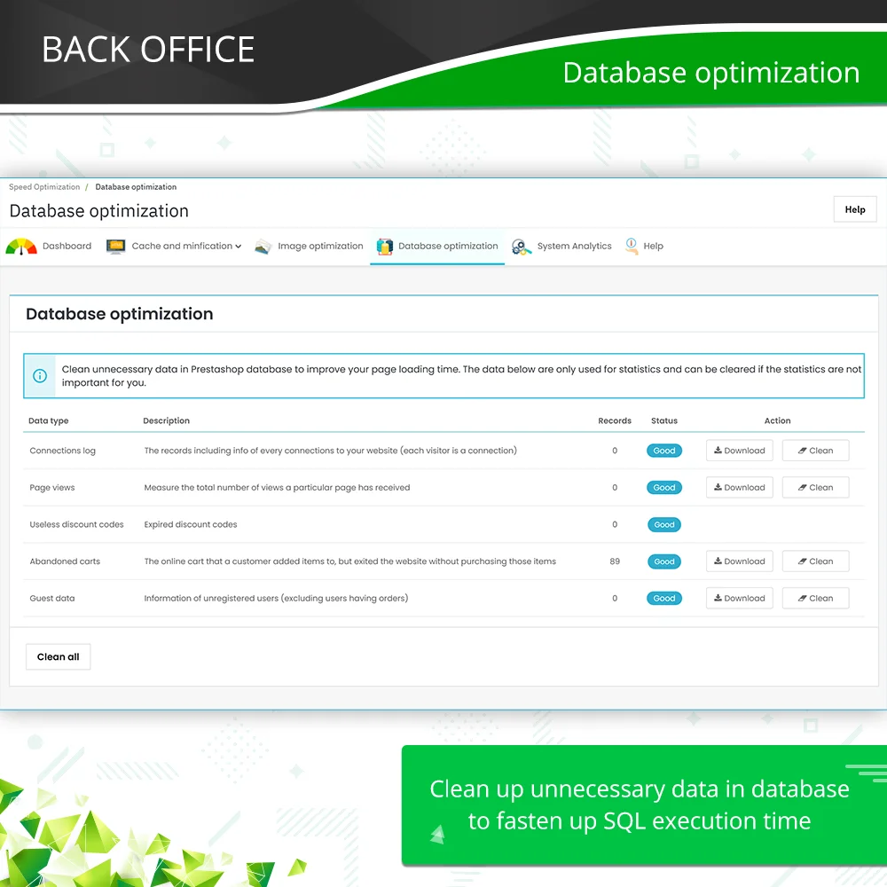Introduce PrestaShop speed optimization module feature: Database optimization