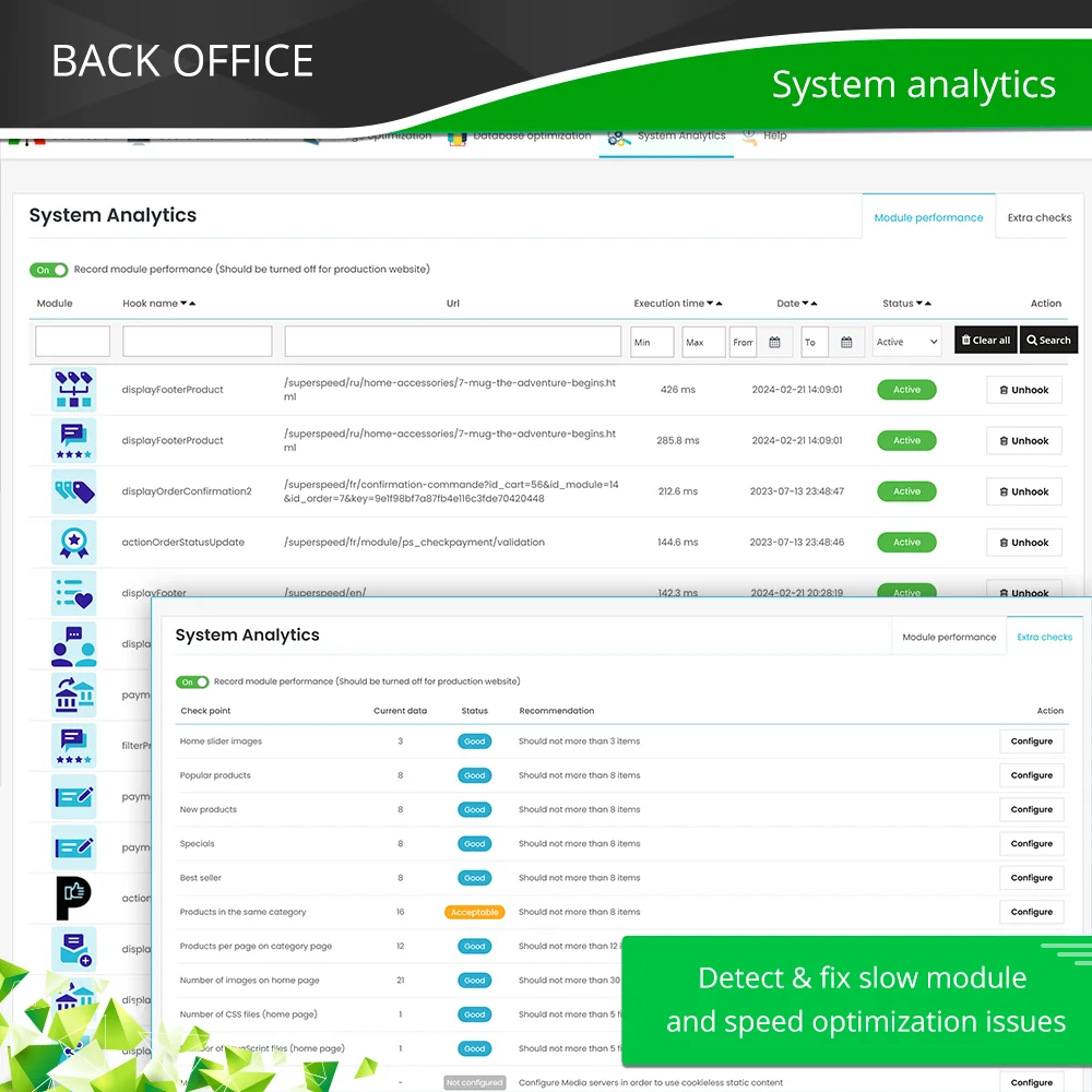 System analysis: Detect and fix slow module and speed optimization issues
