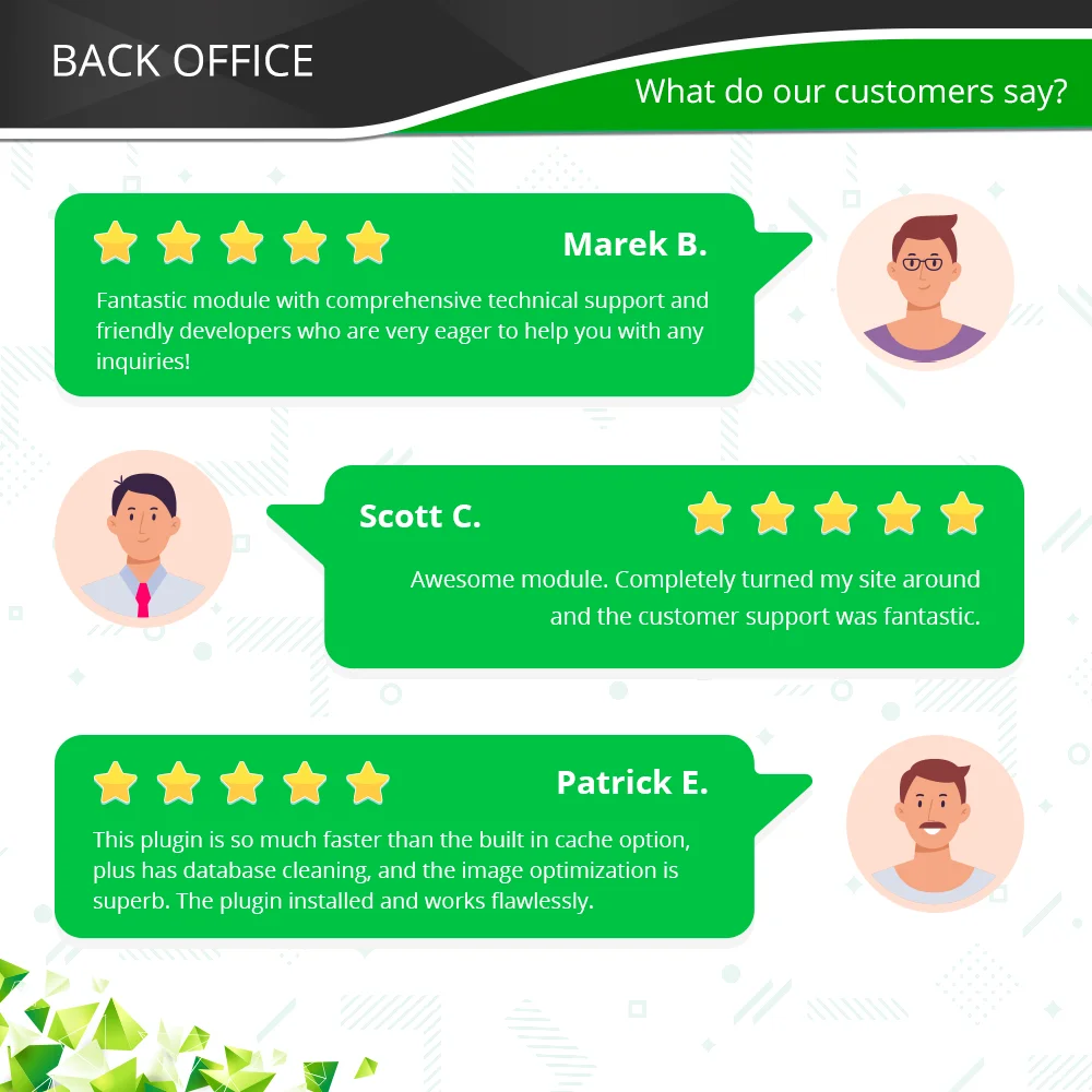 Customers' feedback about our PrestaShop speed optimization module