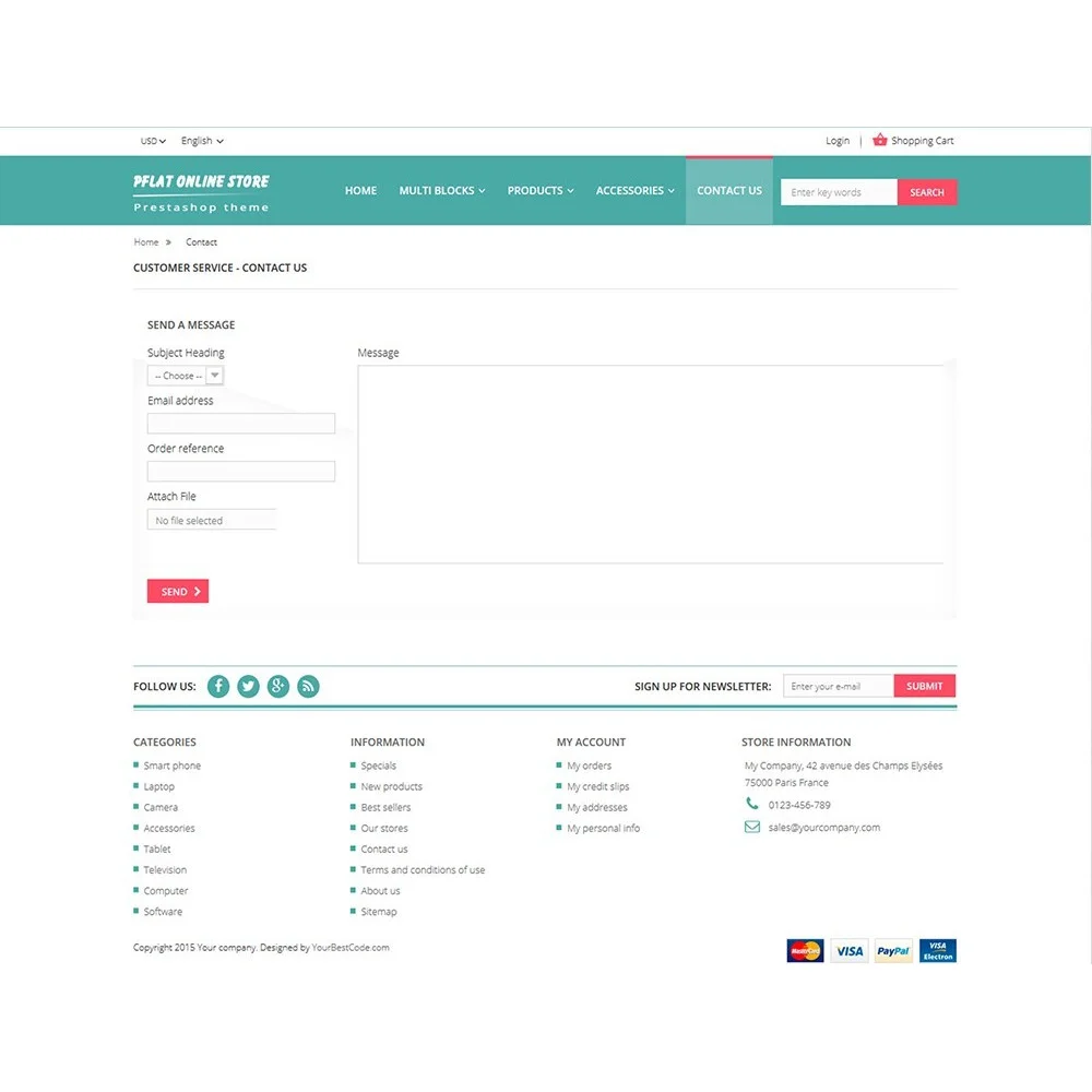 Pflat – Flat and responsive Prestashop free theme