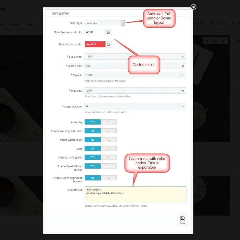 PrestaShop slider module's configuration