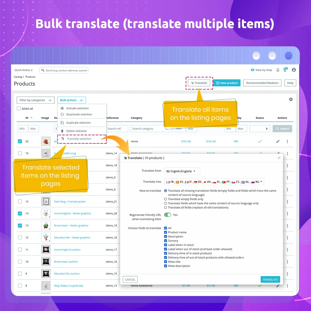 Introduce automated PrestaShop translation module