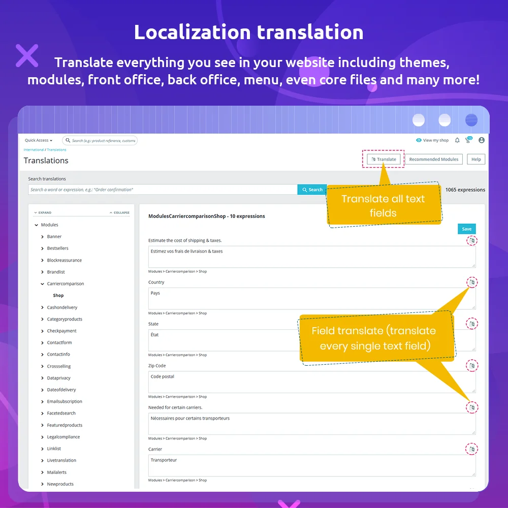 Introduce automated PrestaShop translation module