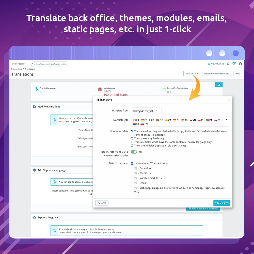 Introduce automated PrestaShop translation module