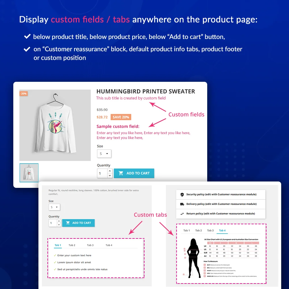 Display custom fields/tabs anywhere on the product page Display custom fields/tabs anywhere on the product page