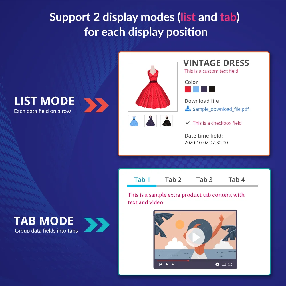 PrestaShop product customization module supports 2 display modes (list and tab) PrestaShop product customization module supports 2 display modes (list and tab)