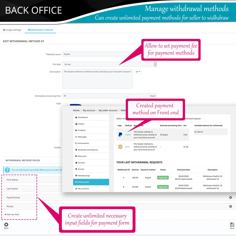 Manage withdrawal methods Manage withdrawal methods