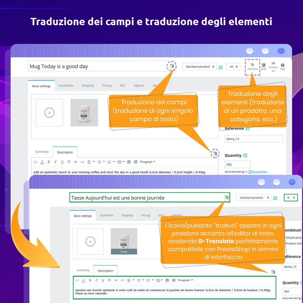 Traduzione di campo e traduzione di elementi