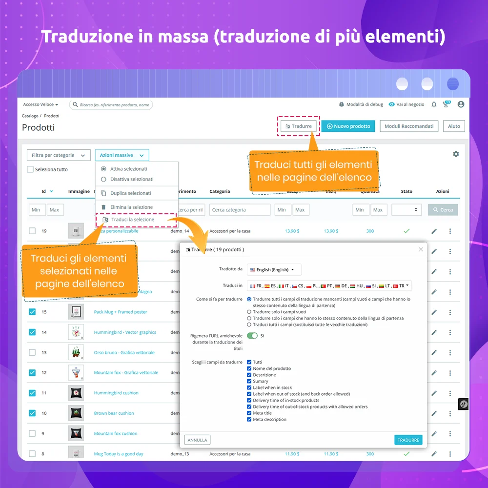 Traduzione di massa (traduci più elementi)