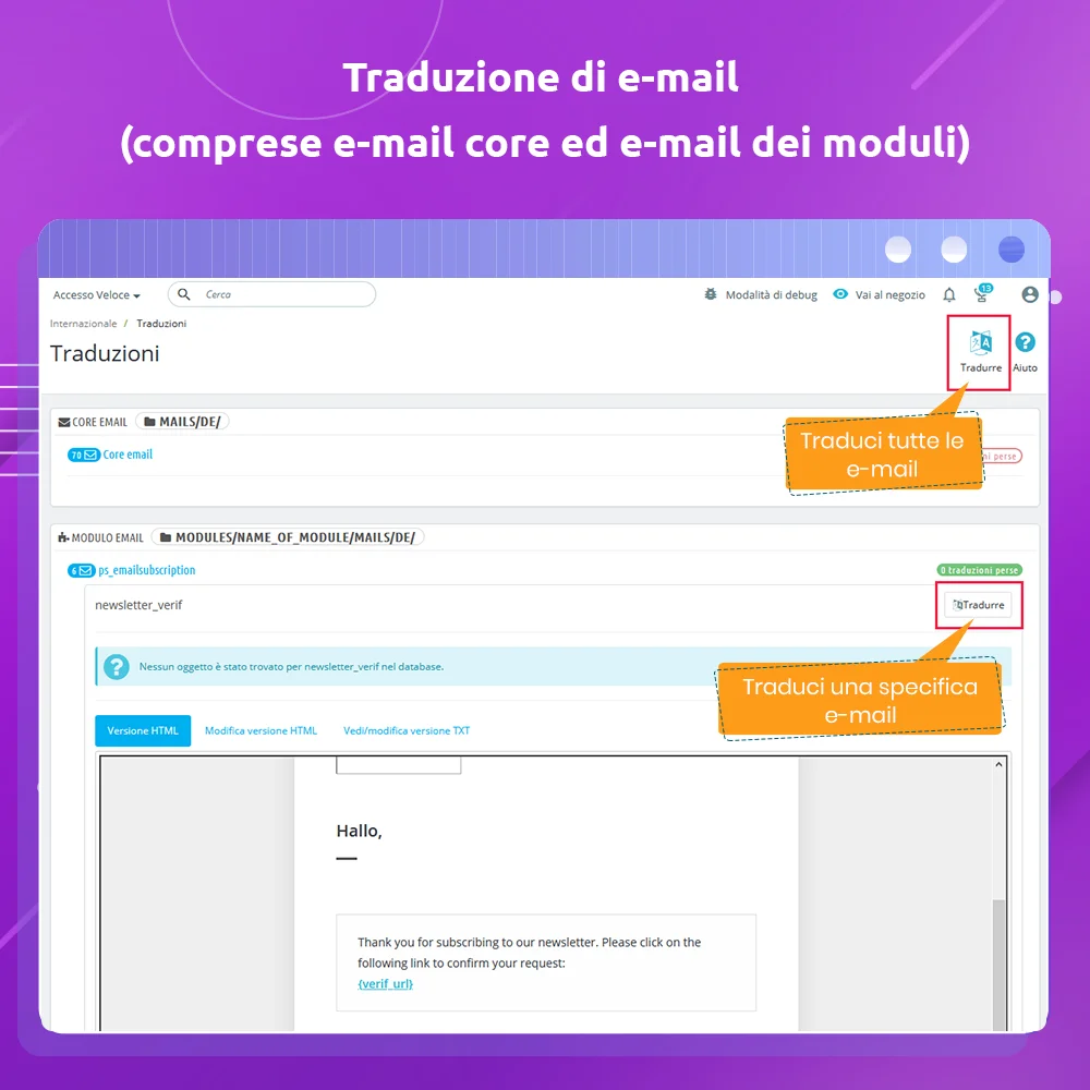 Traduzione delle email