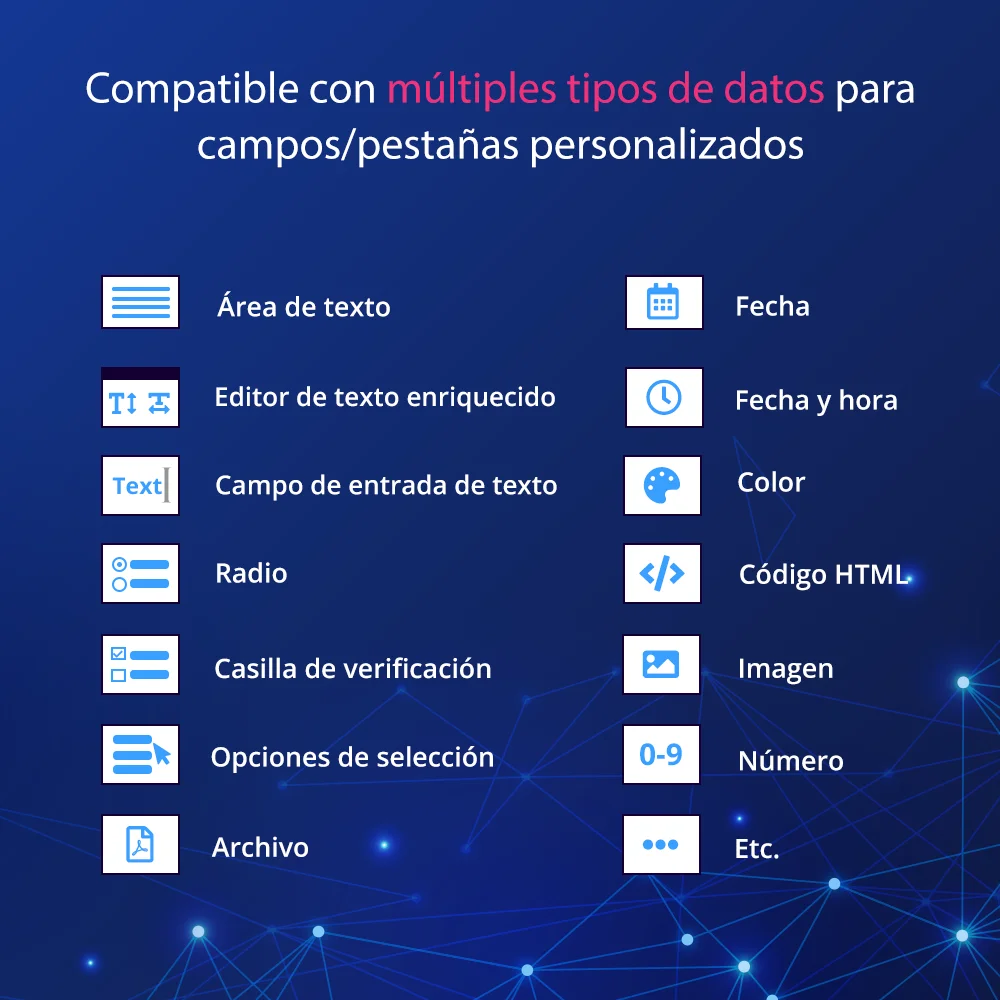 El módulo de campos personalizados de PrestaShop para productos admite varios tipos de datos para campos personalizados/pestañas