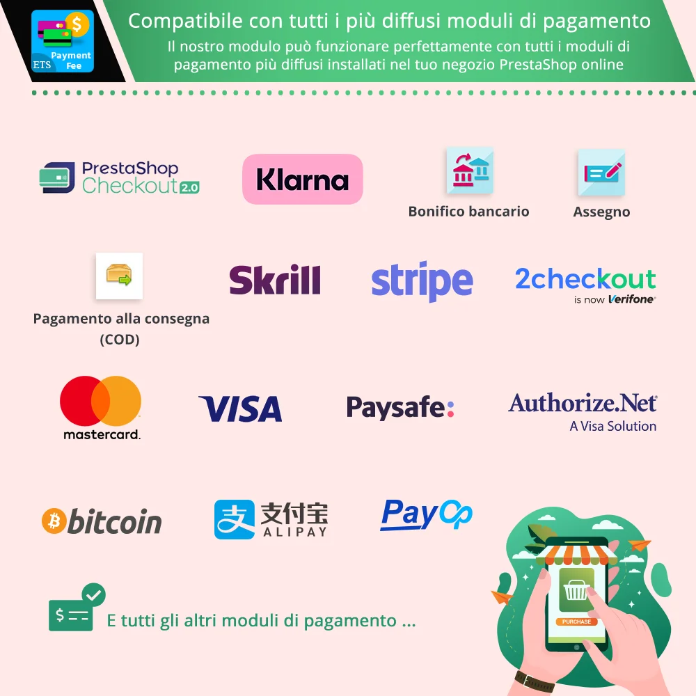 Il modulo di pagamento PrestaShop è compatibile con tutti i moduli di pagamento popolari