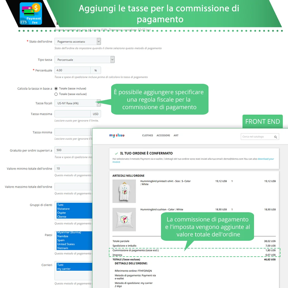 Aggiungi tasse per la tariffa di pagamento utilizzando il modulo di opzioni di pagamento PrestaShop