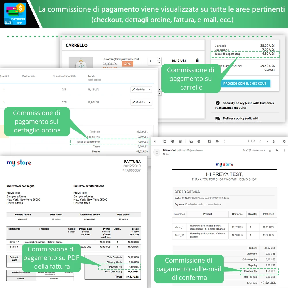 La tariffa di pagamento è visualizzata in tutte le aree pertinenti