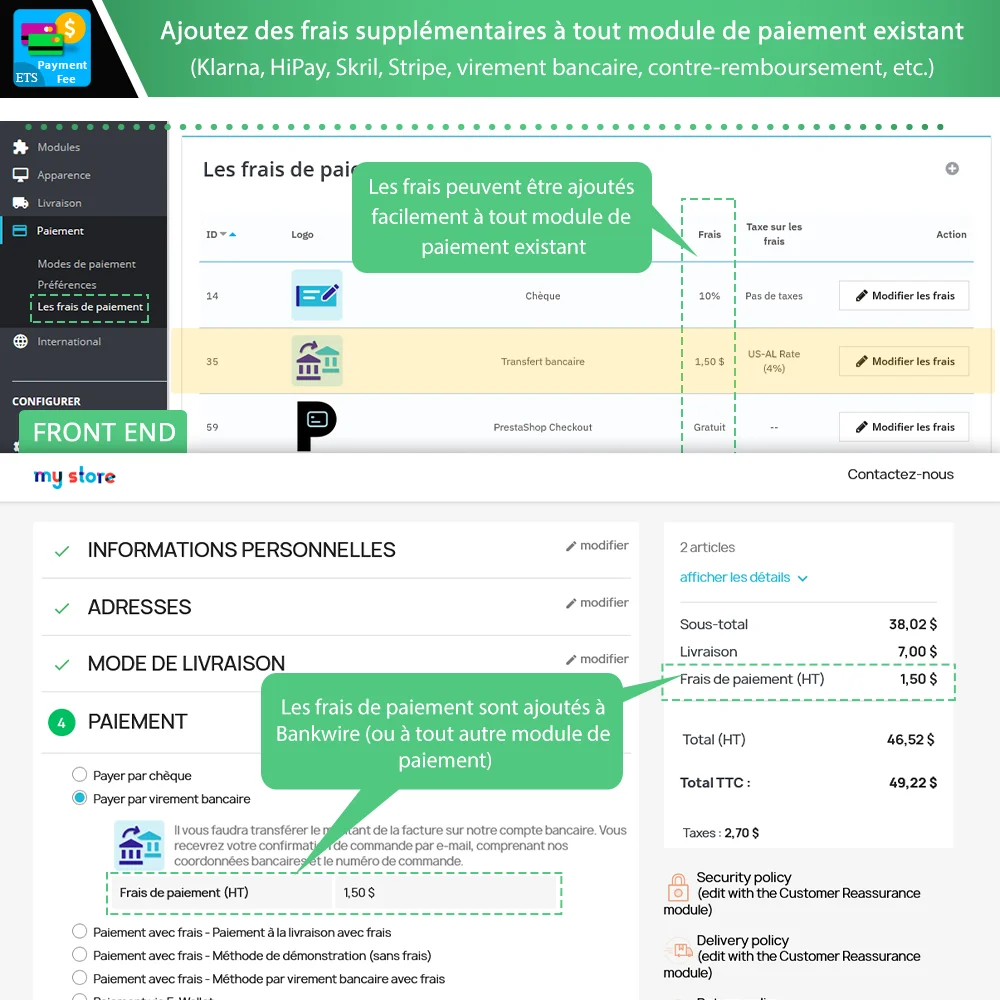 Ajouter des frais supplémentaires à n'importe quel module de paiement existant Ajouter des frais supplémentaires à n'importe quel module de paiement existant