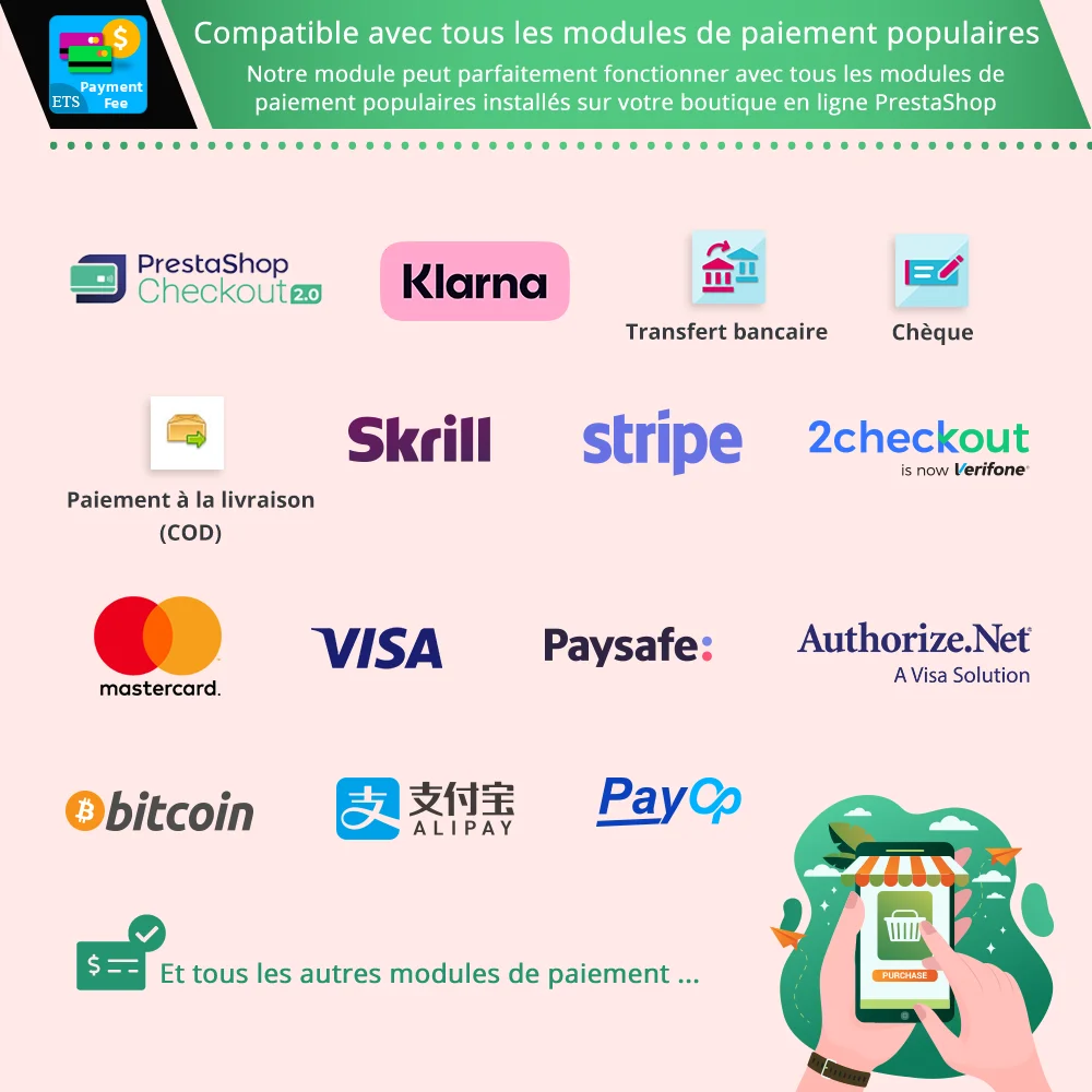 Le module de paiement PrestaShop est compatible avec tous les modules de paiement populaires