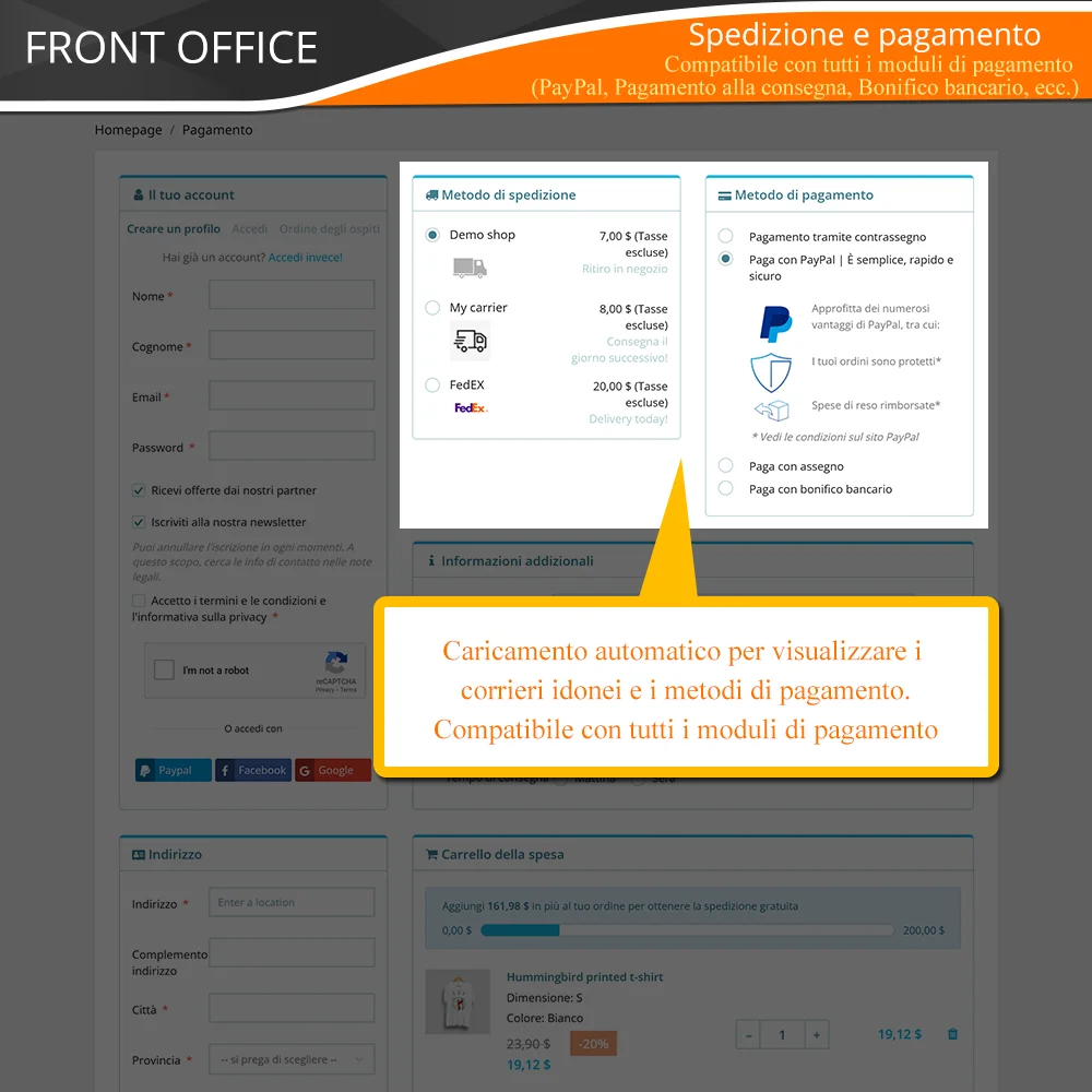 Presentazione del modulo di checkout in una pagina di PrestaShop
