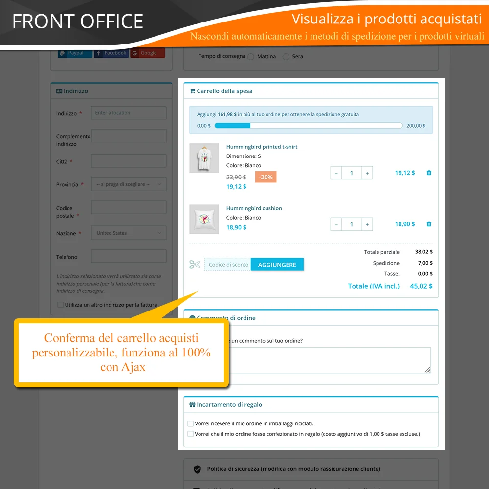 Presentazione del modulo di checkout in una pagina di PrestaShop
