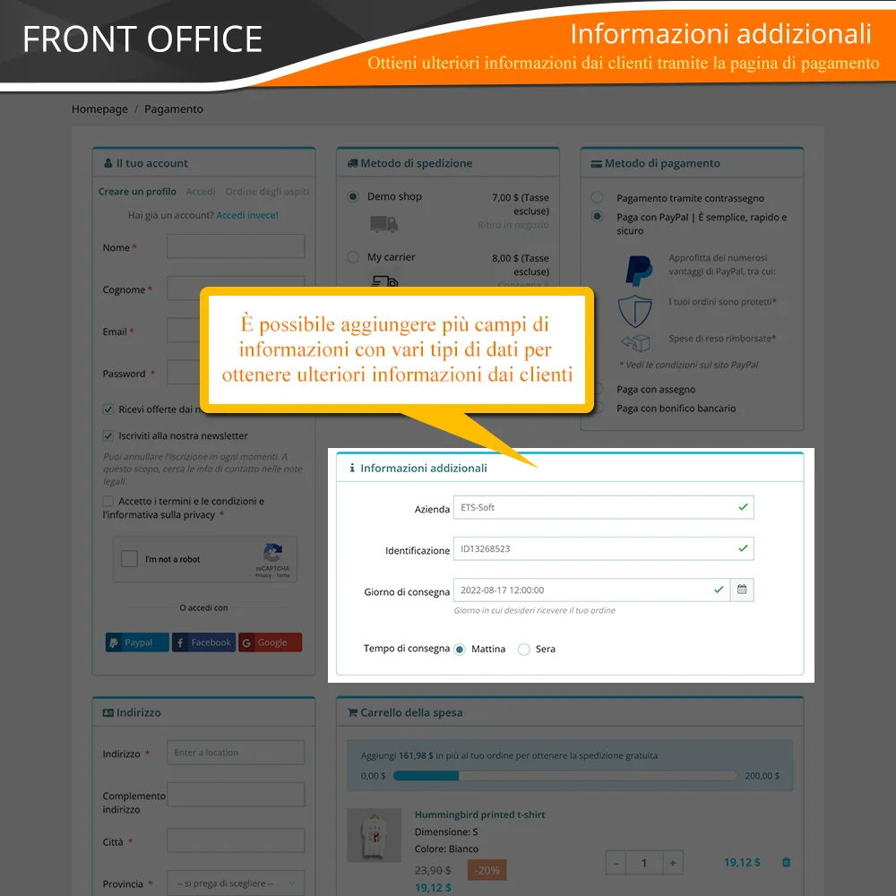 Presentazione del modulo di checkout in una pagina di PrestaShop