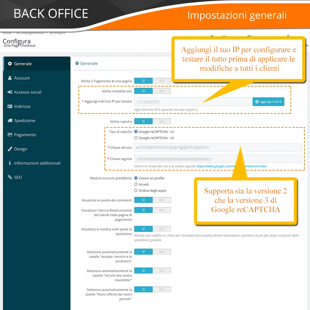 Presentazione del modulo di checkout in una pagina di PrestaShop