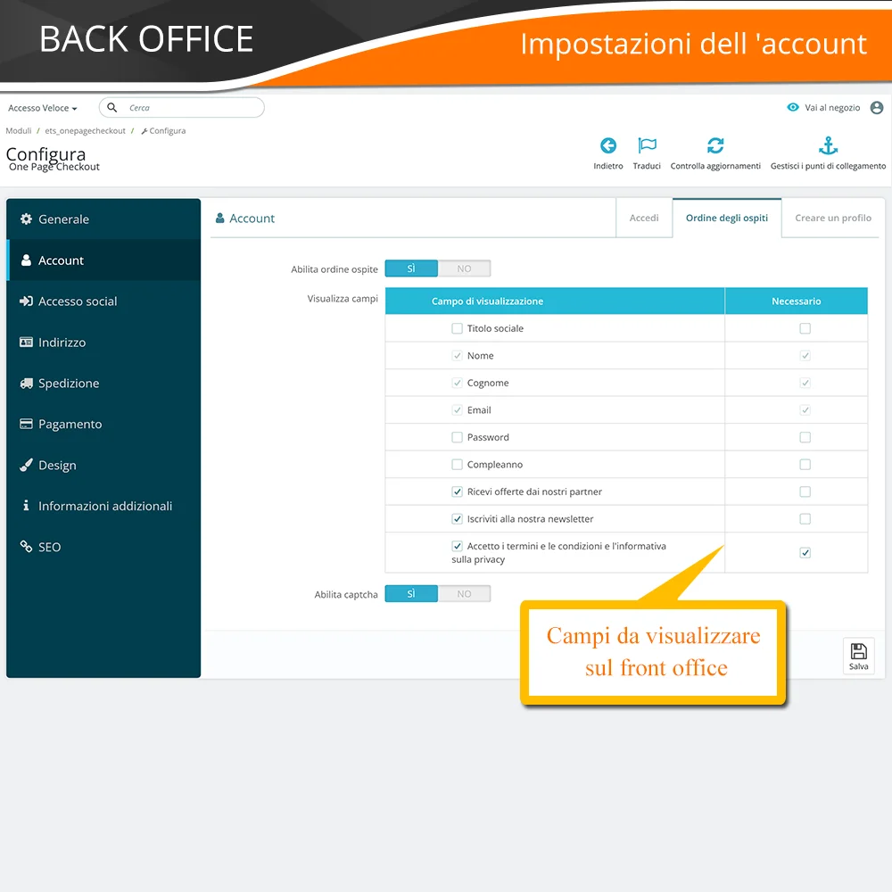 Presentazione del modulo di checkout in una pagina di PrestaShop