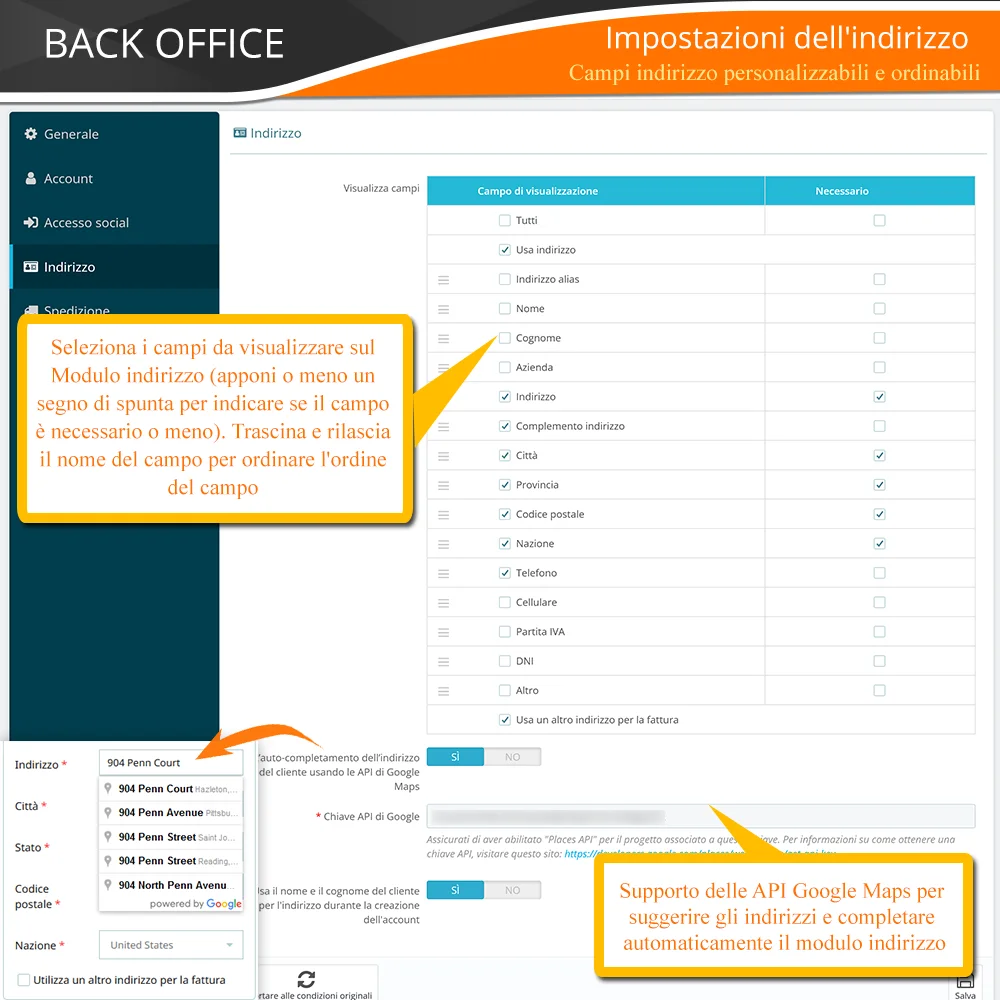 Presentazione del modulo di checkout in una pagina di PrestaShop