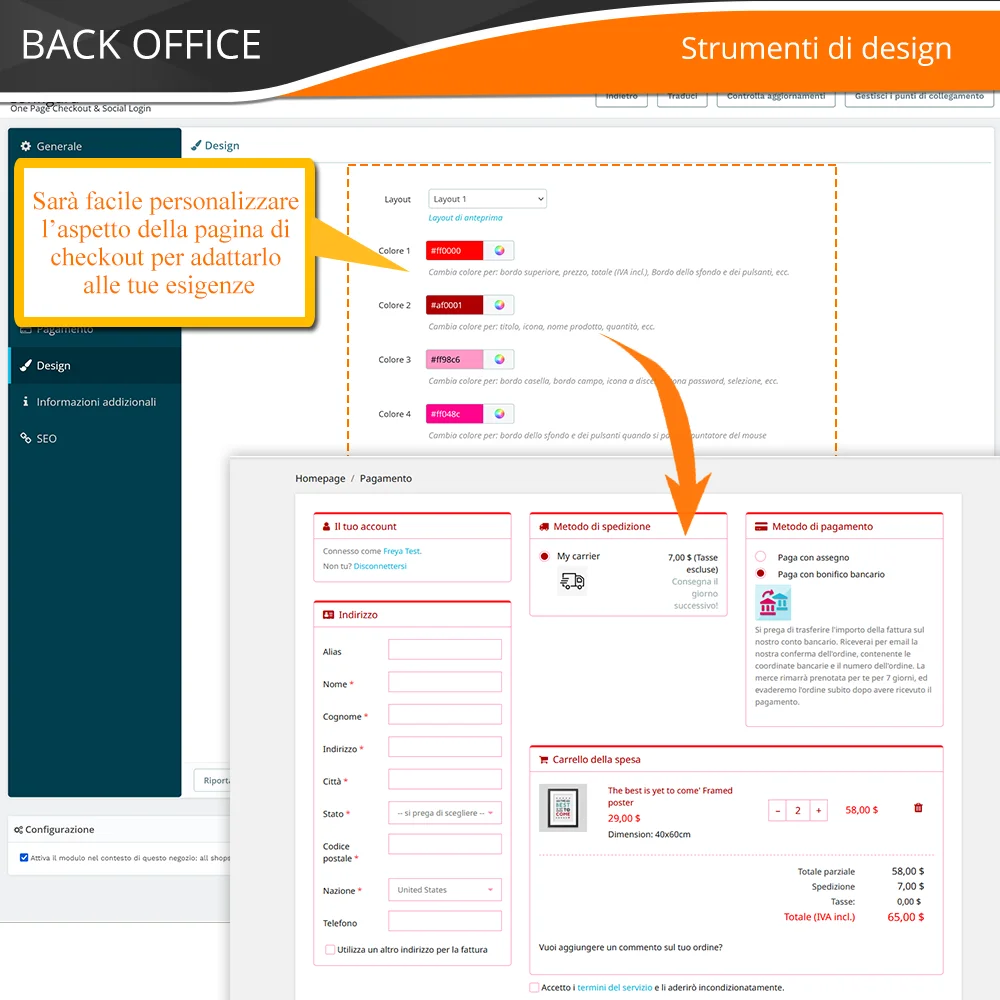 Presentazione del modulo di checkout in una pagina di PrestaShop