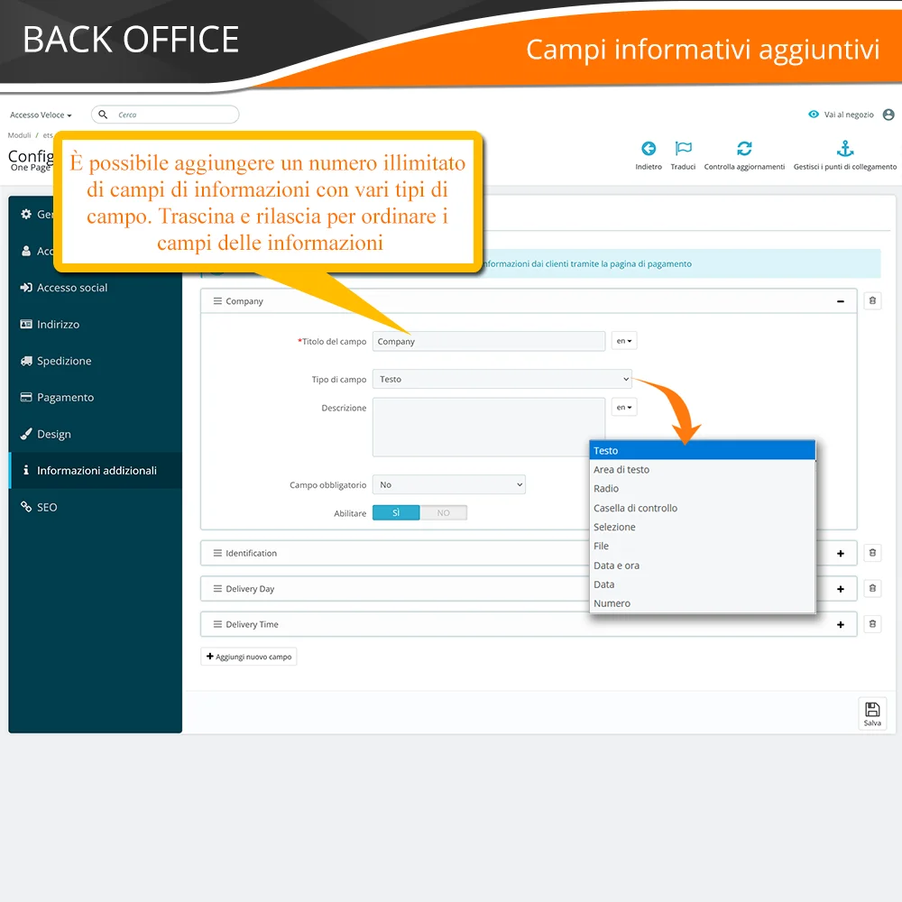 Presentazione del modulo di checkout in una pagina di PrestaShop
