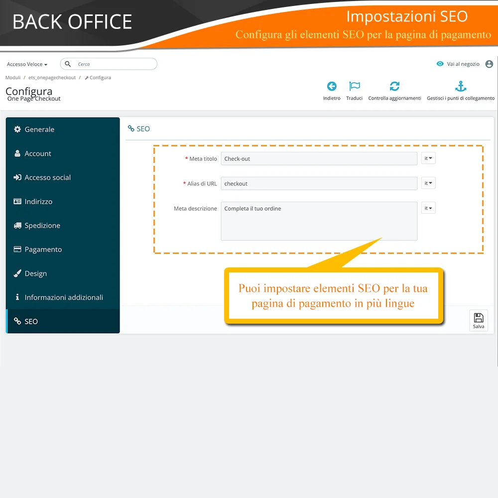 Presentazione del modulo di checkout in una pagina di PrestaShop