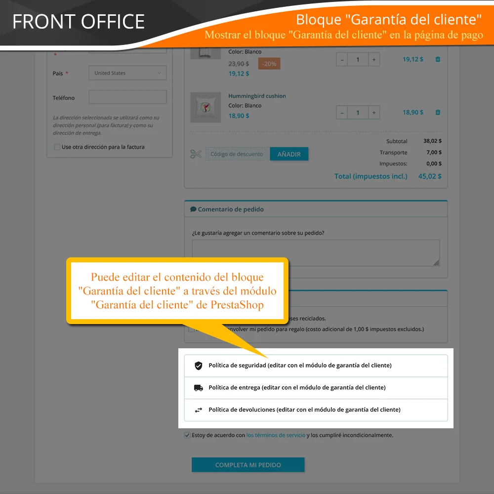 Presentación del módulo de pago de una sola página de PrestaShop