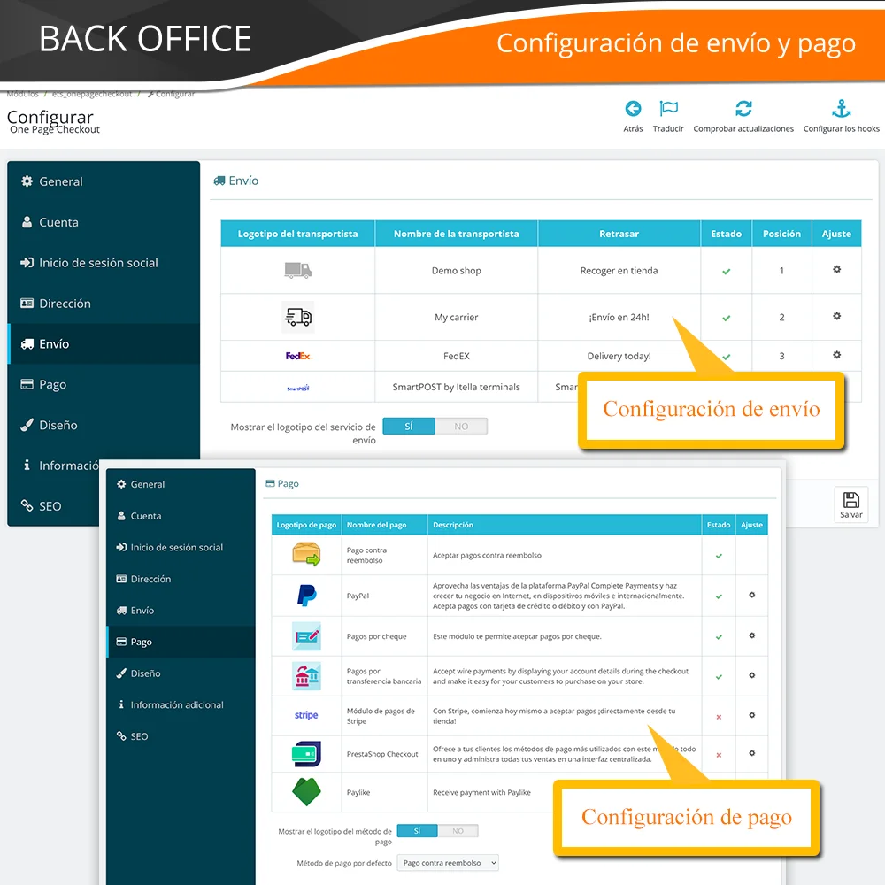 Presentación del módulo de pago de una sola página de PrestaShop