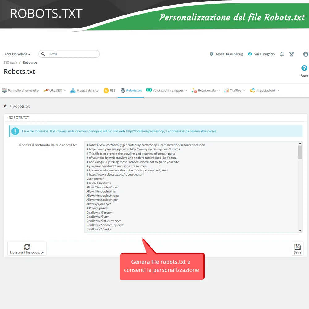 Presentazione di "SEO Audit" - un modulo Prestashop SEO completo di tutto per il SEO
