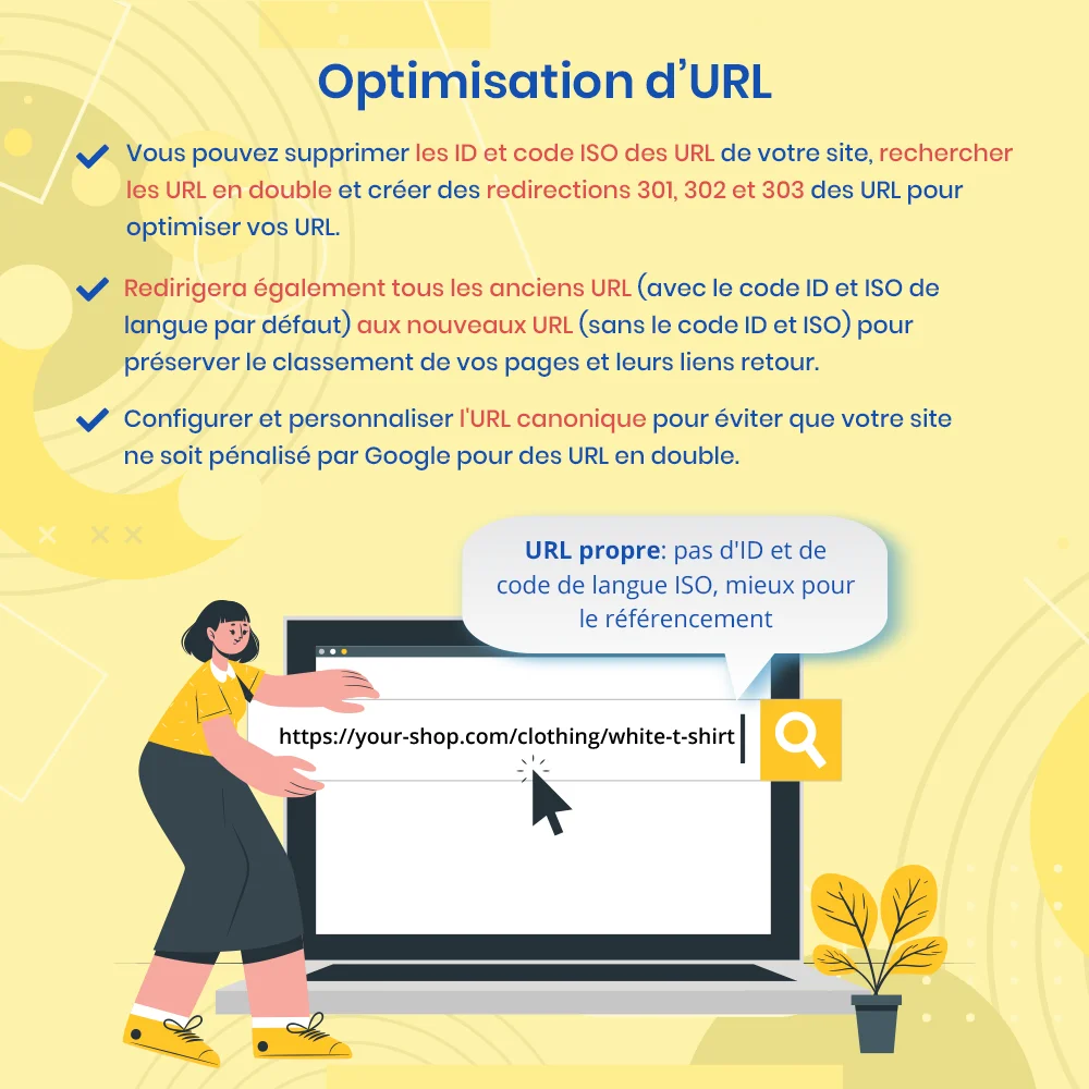 Fonctionnalité d'optimisation d'URL dans le module PrestaShop d'optimisation SEO Fonctionnalité d'optimisation d'URL dans le module PrestaShop d'optimisation SEO