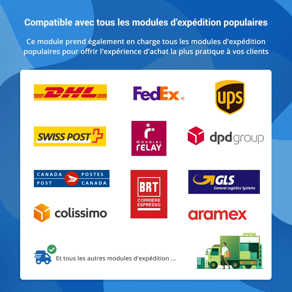 Le module de marketplace PrestaShop (multi-vendeur) est compatible avec tous les modules d'expédition populaires
