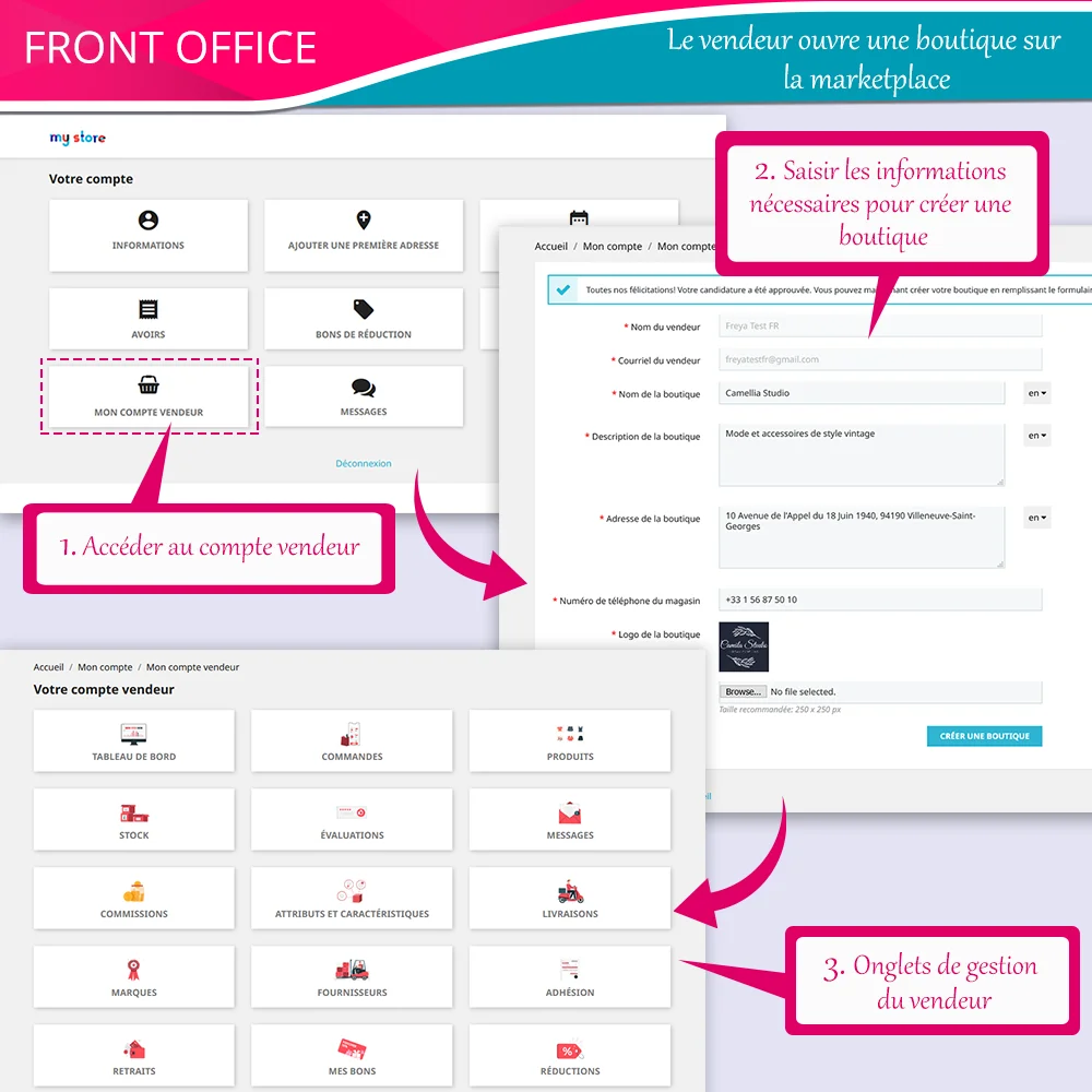 Étapes pour que les vendeurs ouvrent une boutique sur la marketplace
