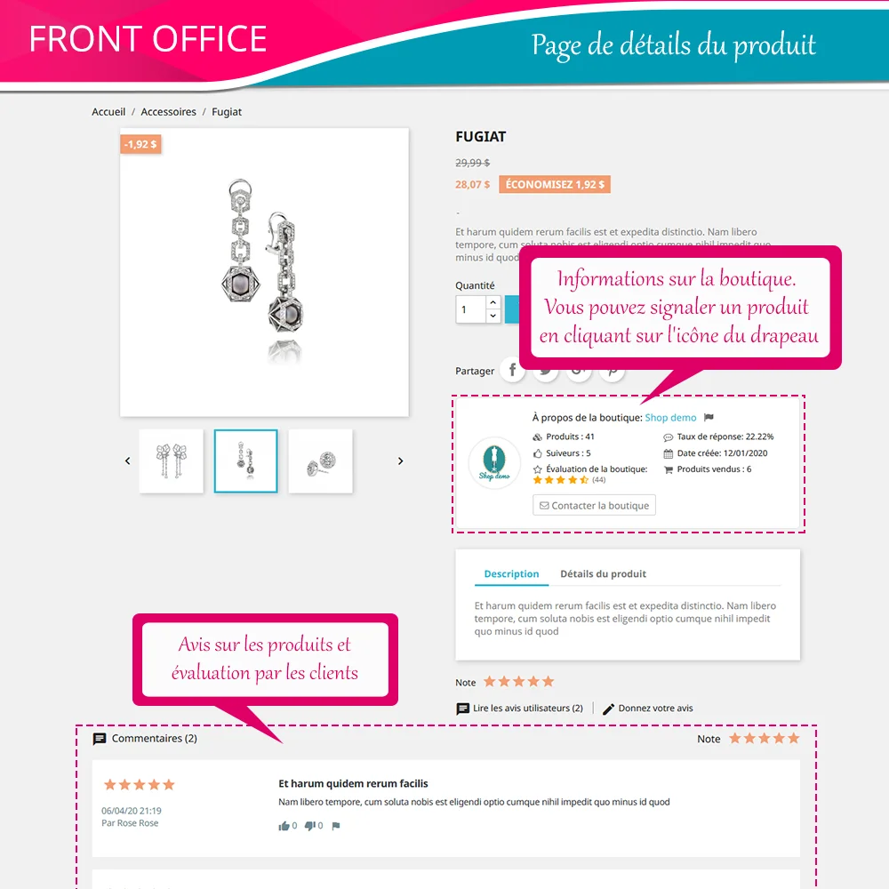 Page de détails d'un produit sur le frontend