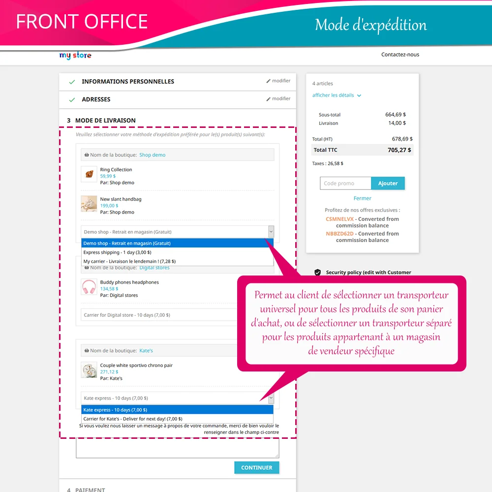 Présentation du mode d'expédition du module de marketplace PrestaShop