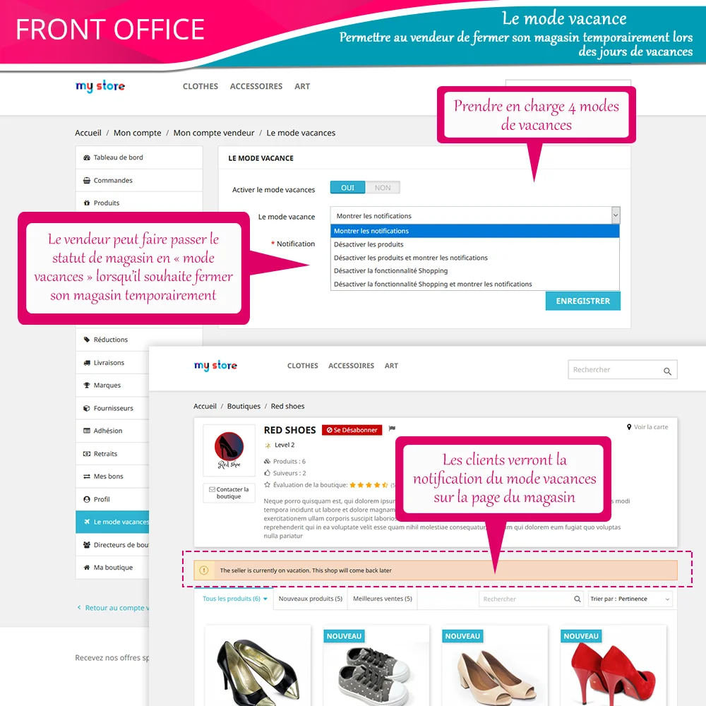 Présentation du mode "Vacances" du module Marketplace Builder de PrestaShop