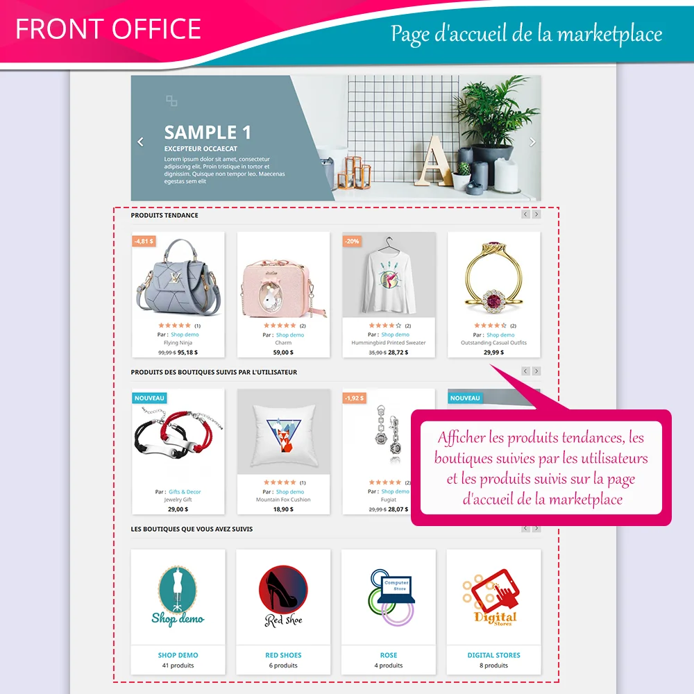 Page d'accueil de la marketplace