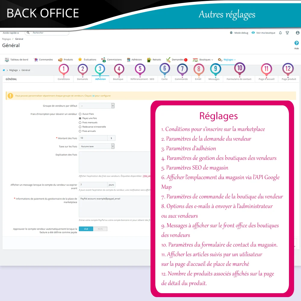 Autres paramètres du module de marketplace PrestaShop