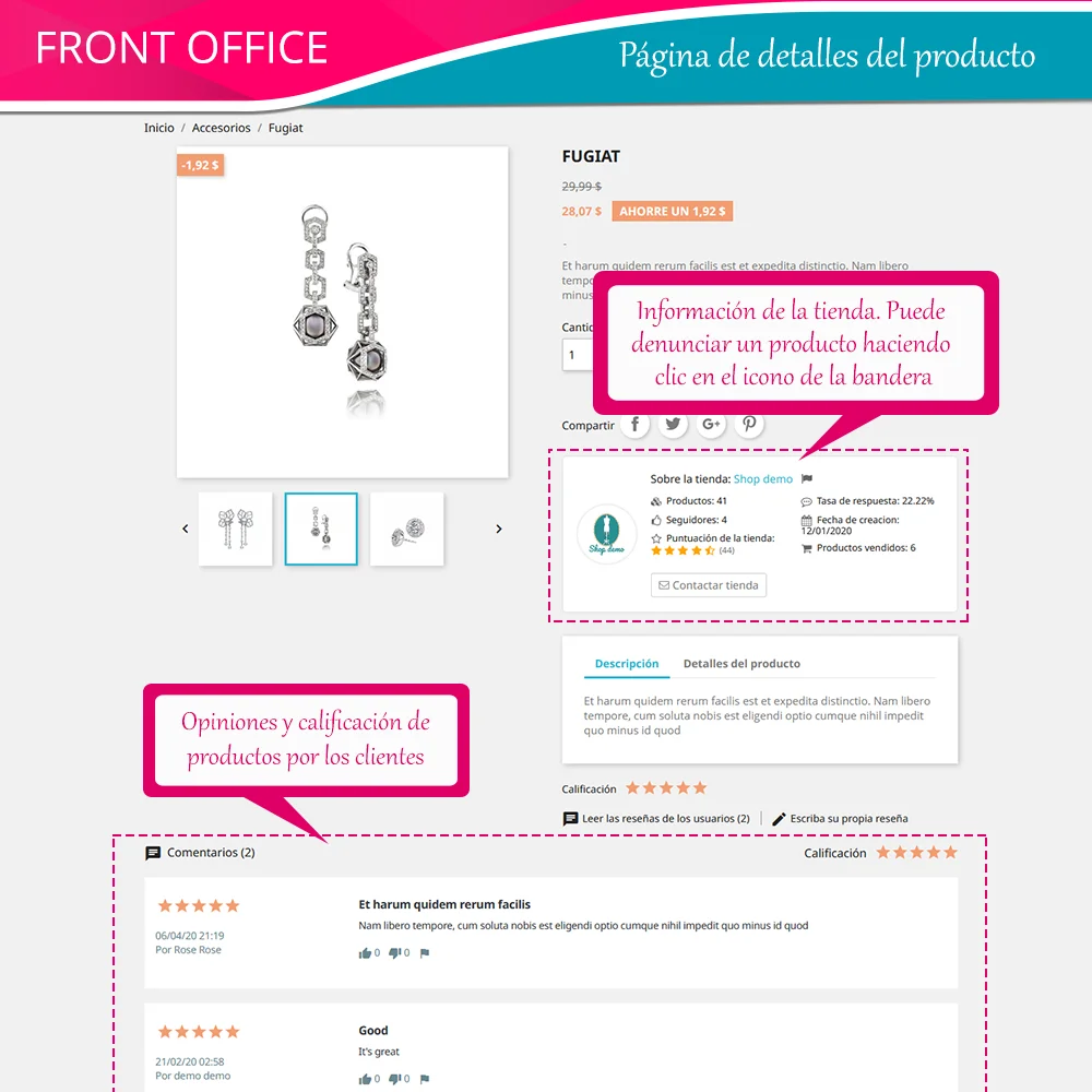 Página detallada de un producto en el frontend