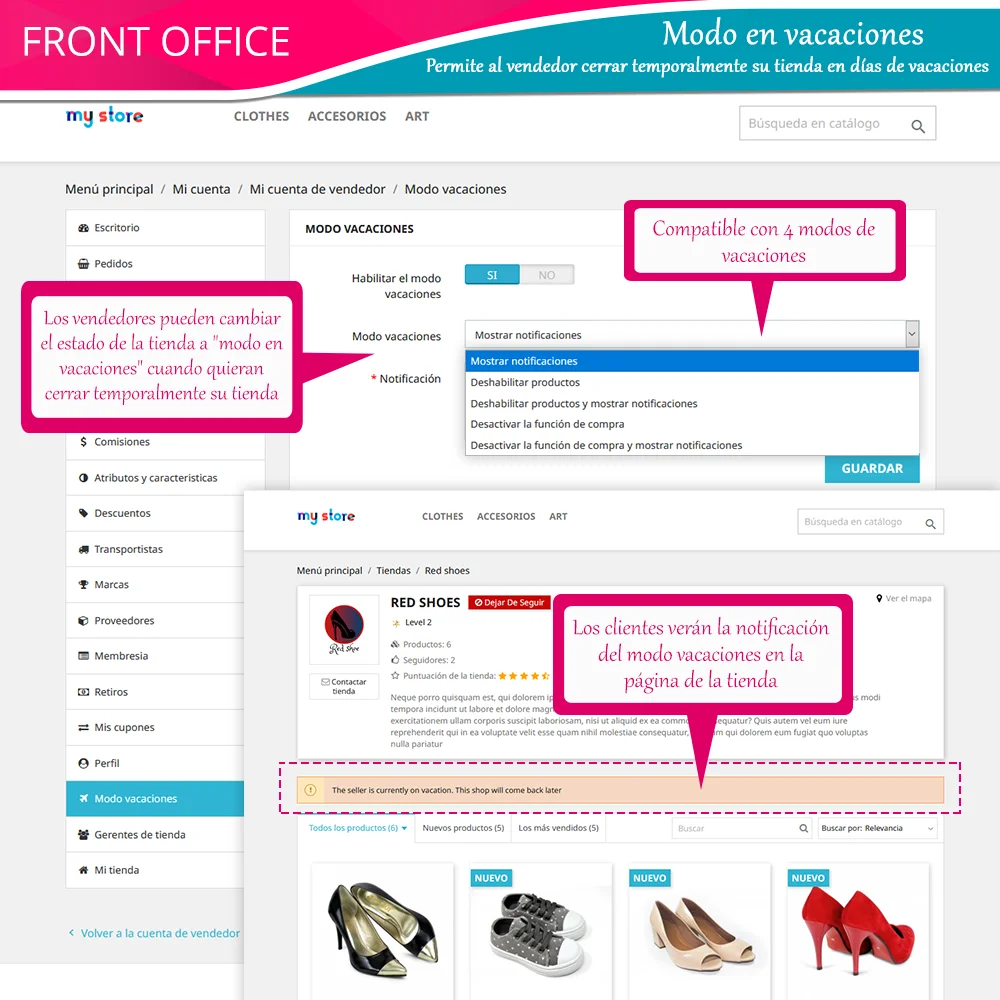 Presentación del modo "Vacaciones" del módulo Marketplace Builder de PrestaShop