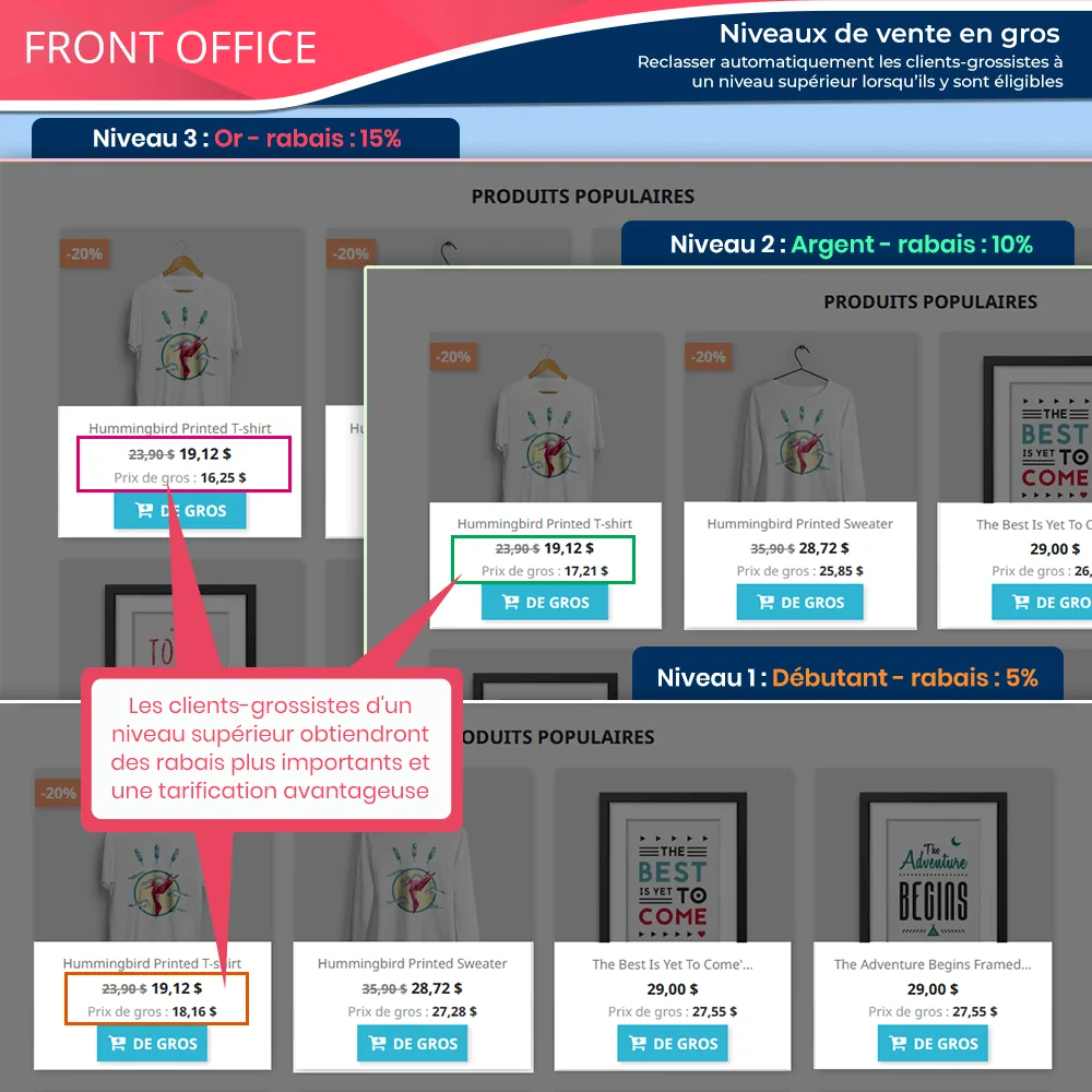 Présentation des niveaux de vente en gros avec plusieurs paliers de tarification